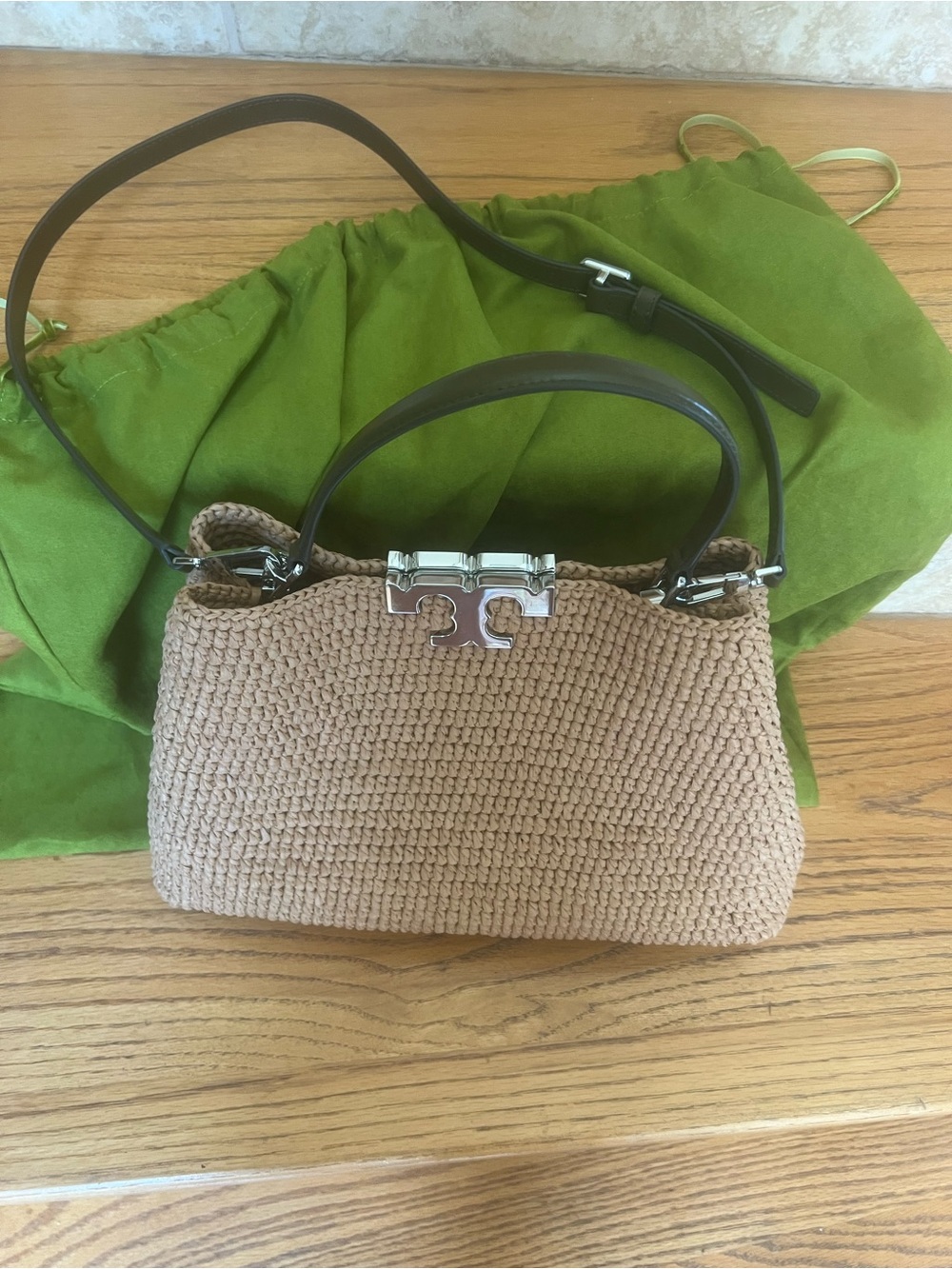 Tory Burch Eleanor Hand Crochet Raffia Bag Honey Comb Color! - Picture 2 of 10